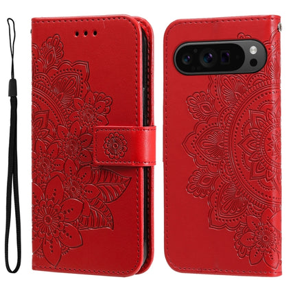 Seven-petal Flowers Embossing Leather Phone Case, For Google Pixel 9 Pro, For Google Pixel 9, For Google Pixel 8a, For Google Pixel 8 Pro