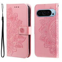 Seven-petal Flowers Embossing Leather Phone Case, For Google Pixel 9a, For Google Pixel 9 Pro, For Google Pixel 9, For Google Pixel 8a, For Google Pixel 8 Pro, For Google Pixel 8