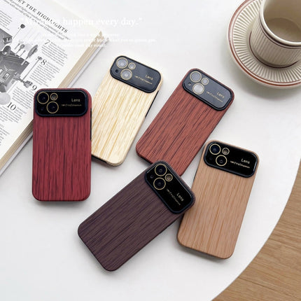 Wood Grain TPU Phone Case with Lens Film, For iPhone 14 Plus, For iPhone 14, For iPhone 14 Pro, For iPhone 14 Pro Max, For iPhone SE 2022 / 2020 / 8 / 7