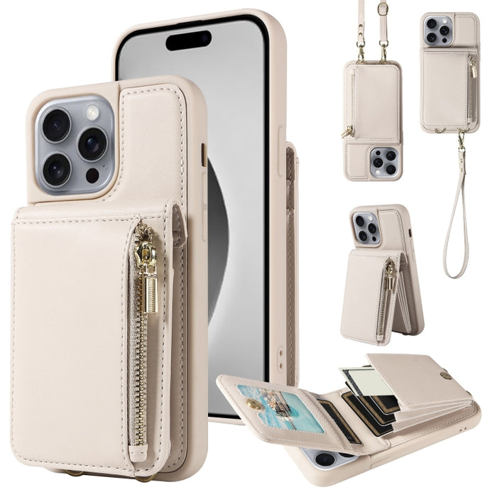 Crossbody Lanyard Zipper Wallet Leather Phone Case, For iPhone 16 Pro Max, For iPhone 16 Pro, For iPhone 16 Plus, For iPhone 16