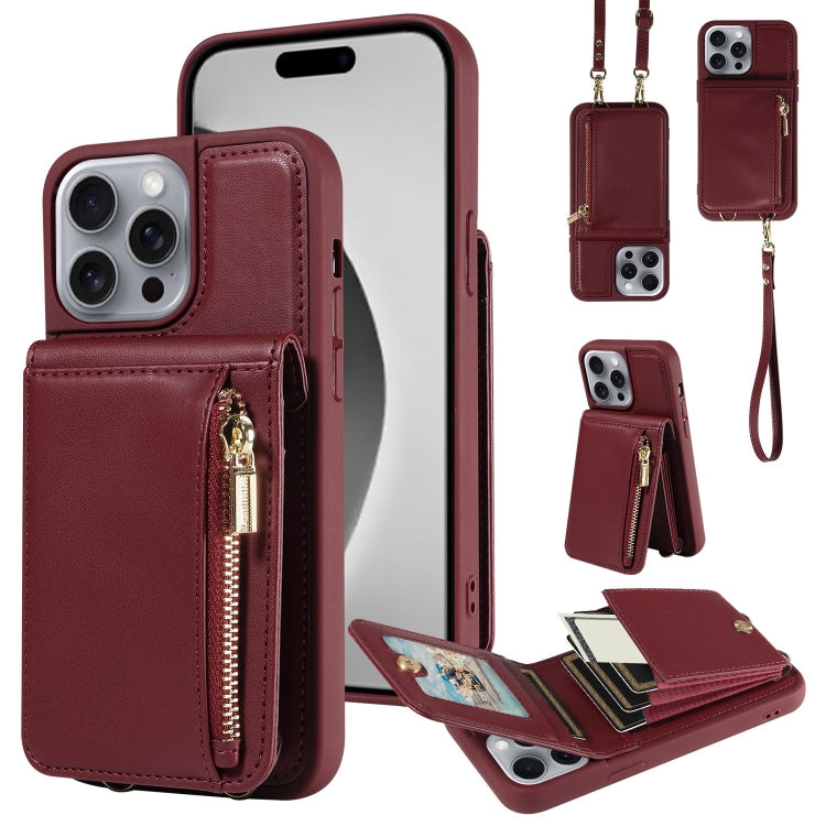 Crossbody Lanyard Zipper Wallet Leather Phone Case, For iPhone 16 Pro Max, For iPhone 16 Pro, For iPhone 16 Plus, For iPhone 16, For iPhone 15 Pro Max, For iPhone 15 Pro