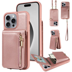 Crossbody Lanyard Zipper Wallet Leather Phone Case, For iPhone 16 Pro Max, For iPhone 16 Pro, For iPhone 16 Plus, For iPhone 16