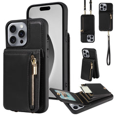 Crossbody Lanyard Zipper Wallet Leather Phone Case, For iPhone 16 Pro Max, For iPhone 16 Pro, For iPhone 16 Plus, For iPhone 16