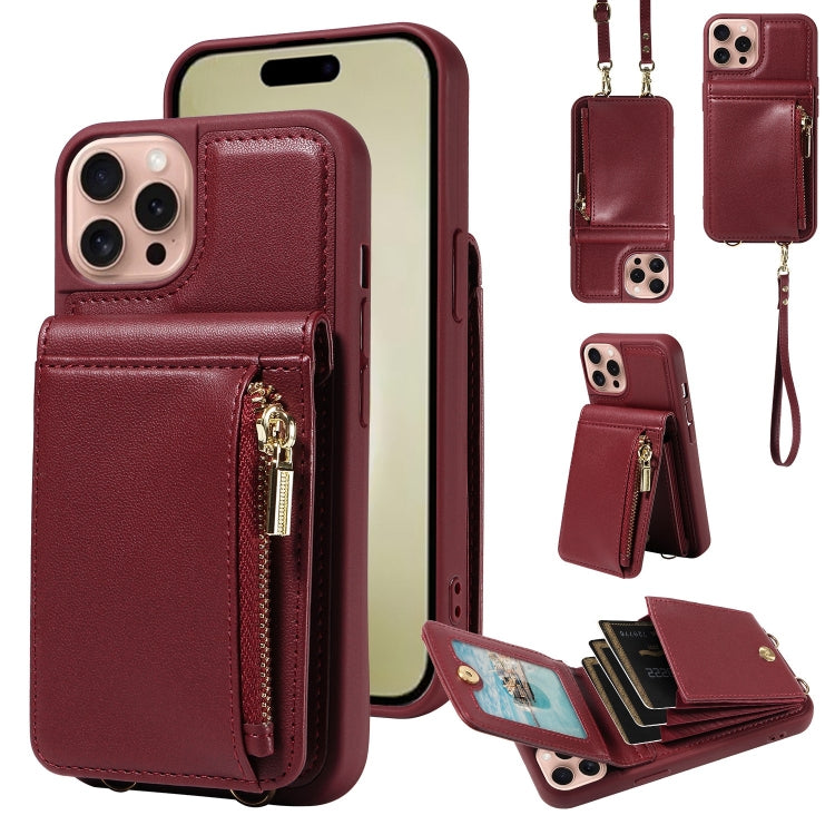 Crossbody Lanyard Zipper Wallet Leather Phone Case, For iPhone 16 Pro Max, For iPhone 16 Pro, For iPhone 16 Plus, For iPhone 16, For iPhone 15 Pro Max, For iPhone 15 Pro