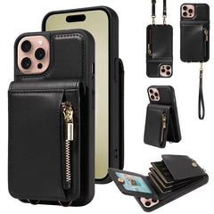 Crossbody Lanyard Zipper Wallet Leather Phone Case, For iPhone 16 Pro Max, For iPhone 16 Pro, For iPhone 16 Plus, For iPhone 16