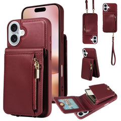 Crossbody Lanyard Zipper Wallet Leather Phone Case, For iPhone 16 Pro Max, For iPhone 16 Pro, For iPhone 16 Plus, For iPhone 16