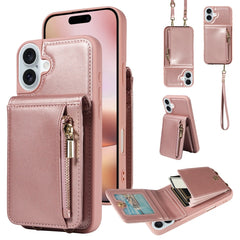 Crossbody Lanyard Zipper Wallet Leather Phone Case, For iPhone 16 Pro Max, For iPhone 16 Pro, For iPhone 16 Plus, For iPhone 16