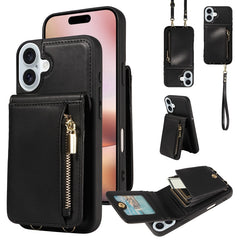 Crossbody Lanyard Zipper Wallet Leather Phone Case, For iPhone 16 Pro Max, For iPhone 16 Pro, For iPhone 16 Plus, For iPhone 16