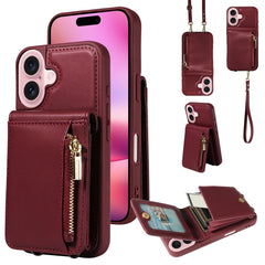 Crossbody Lanyard Zipper Wallet Leather Phone Case, For iPhone 16 Pro Max, For iPhone 16 Pro, For iPhone 16 Plus, For iPhone 16