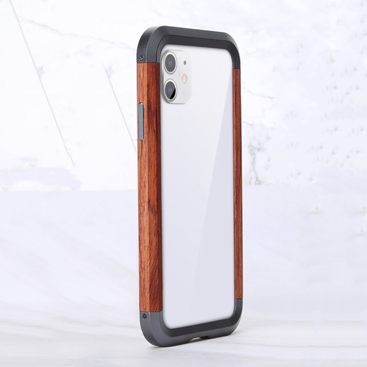 R-JUST Metal + Wood Frame Protective Case, For iPhone 11, For iPhone 11 Pro, For iPhone 11 Pro Max, For iPhone SE 2022 / SE 2020 / 8 / 7, For iPhone X / XS, For iPhone XS Max, For iPhone XR