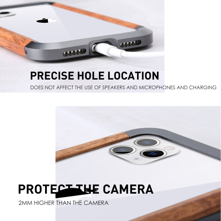 R-JUST Metal + Wood Frame Protective Case, For iPhone 11, For iPhone 11 Pro, For iPhone 11 Pro Max, For iPhone SE 2022 / SE 2020 / 8 / 7, For iPhone X / XS, For iPhone XS Max, For iPhone XR