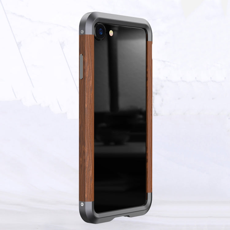 R-JUST Metal + Wood Frame Protective Case, For iPhone 11, For iPhone 11 Pro, For iPhone 11 Pro Max, For iPhone SE 2022 / SE 2020 / 8 / 7, For iPhone X / XS, For iPhone XS Max, For iPhone XR