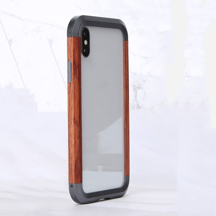 R-JUST Metal + Wood Frame Protective Case, For iPhone 11, For iPhone 11 Pro, For iPhone 11 Pro Max, For iPhone SE 2022 / SE 2020 / 8 / 7, For iPhone X / XS, For iPhone XS Max, For iPhone XR