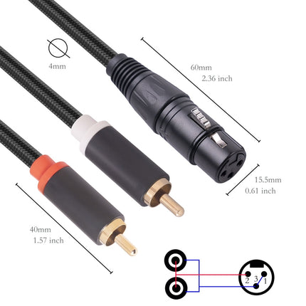 RCA20 XLR Female to Dual RCA Y-Splitter Audio Cable, 1m, 2m, 3m