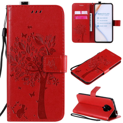 Tree & Cat Embossed Pattern Horizontal Flip Leather Case with Holder & Card Slots & Wallet & Lanyard, For Xiaomi Redmi K30 Pro, For Xiaomi Redmi Note 9 Pro