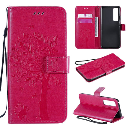 Tree & Cat Embossed Pattern Horizontal Flip Leather Case with Holder & Card Slots & Wallet & Lanyard, For Xiaomi Redmi Note 9, For Huawei Nova 7 Pro