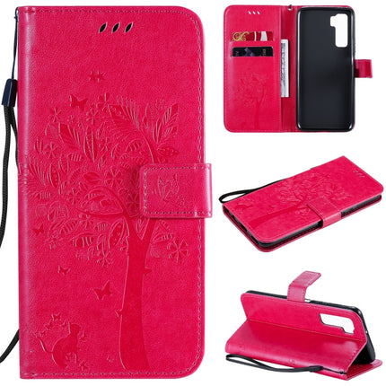 Tree & Cat Embossed Pattern Horizontal Flip Leather Case with Holder & Card Slots & Wallet & Lanyard, For Huawei Nova 7 SE, For Huawei Nova 7