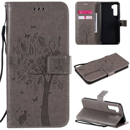 Tree & Cat Embossed Pattern Horizontal Flip Leather Case with Holder & Card Slots & Wallet & Lanyard, For Huawei Nova 7 SE, For Huawei Nova 7