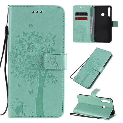 Tree & Cat Embossed Pattern Horizontal Flip Leather Case with Holder & Card Slots & Wallet & Lanyard, For Huawei P40 Lite E, For Huawei P Smart 2020