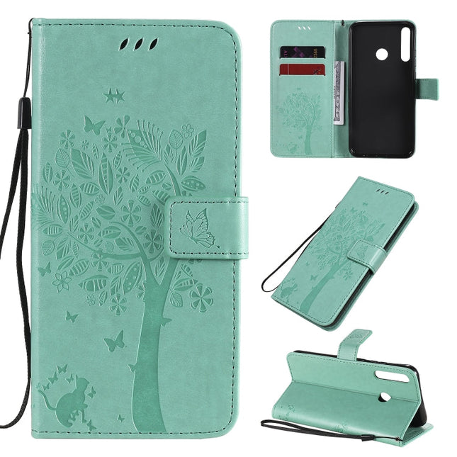 Tree & Cat Embossed Pattern Horizontal Flip Leather Case with Holder & Card Slots & Wallet & Lanyard, For Huawei P40 Lite E, For Huawei P Smart 2020