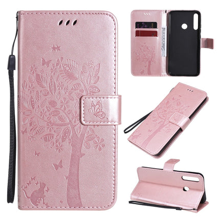 Tree & Cat Embossed Pattern Horizontal Flip Leather Case with Holder & Card Slots & Wallet & Lanyard, For Huawei P40 Lite E, For Huawei P Smart 2020