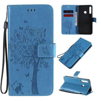 Tree & Cat Embossed Pattern Horizontal Flip Leather Case with Holder & Card Slots & Wallet & Lanyard, For Huawei P40 Lite E, For Huawei P Smart 2020