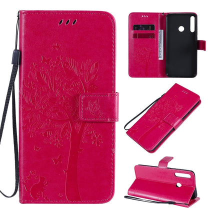 Tree & Cat Embossed Pattern Horizontal Flip Leather Case with Holder & Card Slots & Wallet & Lanyard, For Huawei P40 Lite E, For Huawei P Smart 2020