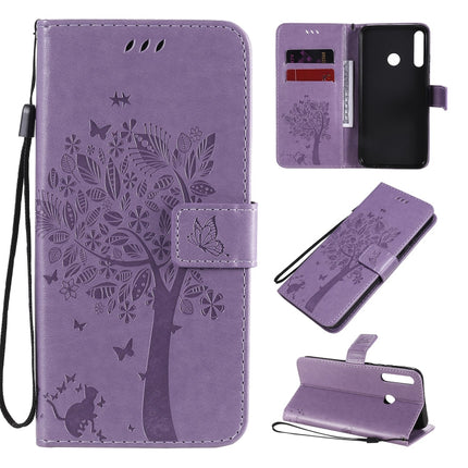 Tree & Cat Embossed Pattern Horizontal Flip Leather Case with Holder & Card Slots & Wallet & Lanyard, For Huawei P40 Lite E, For Huawei P Smart 2020