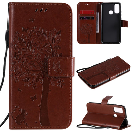 Tree & Cat Embossed Pattern Horizontal Flip Leather Case with Holder & Card Slots & Wallet & Lanyard, For Huawei P40 Lite E, For Huawei P Smart 2020