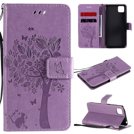 Tree & Cat Embossed Pattern Horizontal Flip Leather Case with Holder & Card Slots & Wallet & Lanyard, For Huawei Y5p, For Huawei Y6p