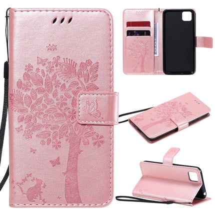 Tree & Cat Embossed Pattern Horizontal Flip Leather Case with Holder & Card Slots & Wallet & Lanyard, For Huawei Y5p, For Huawei Y6p