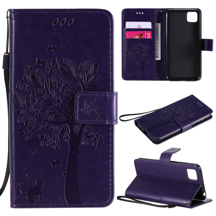 Tree & Cat Embossed Pattern Horizontal Flip Leather Case with Holder & Card Slots & Wallet & Lanyard, For Huawei Y5p, For Huawei Y6p