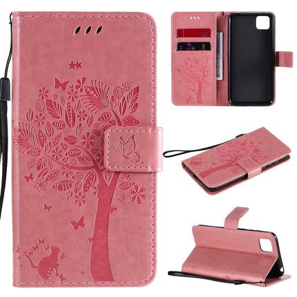 Tree & Cat Embossed Pattern Horizontal Flip Leather Case with Holder & Card Slots & Wallet & Lanyard, For Huawei Y5p, For Huawei Y6p