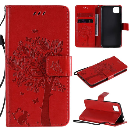 Tree & Cat Embossed Pattern Horizontal Flip Leather Case with Holder & Card Slots & Wallet & Lanyard, For Huawei Y5p, For Huawei Y6p