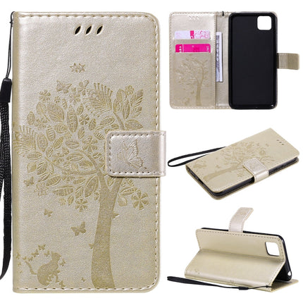 Tree & Cat Embossed Pattern Horizontal Flip Leather Case with Holder & Card Slots & Wallet & Lanyard, For Huawei Y5p, For Huawei Y6p