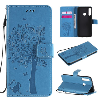 Tree & Cat Embossed Pattern Horizontal Flip Leather Case with Holder & Card Slots & Wallet & Lanyard, For Huawei Y5p, For Huawei Y6p
