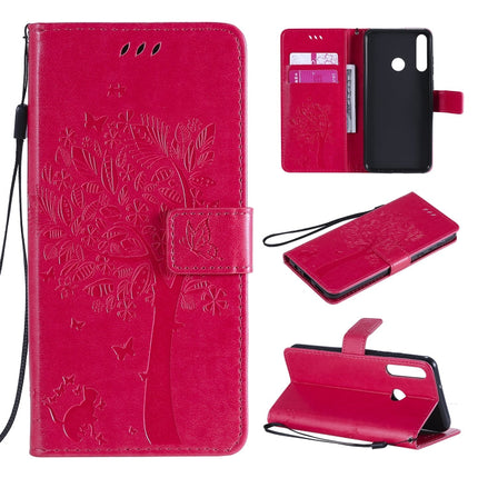 Tree & Cat Embossed Pattern Horizontal Flip Leather Case with Holder & Card Slots & Wallet & Lanyard, For Huawei Y5p, For Huawei Y6p