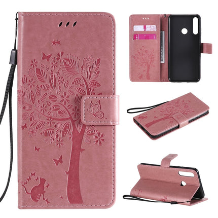 Tree & Cat Embossed Pattern Horizontal Flip Leather Case with Holder & Card Slots & Wallet & Lanyard, For Huawei Y5p, For Huawei Y6p
