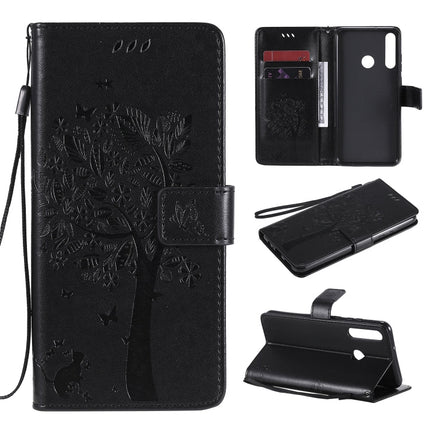 Tree & Cat Embossed Pattern Horizontal Flip Leather Case with Holder & Card Slots & Wallet & Lanyard, For Huawei Y5p, For Huawei Y6p