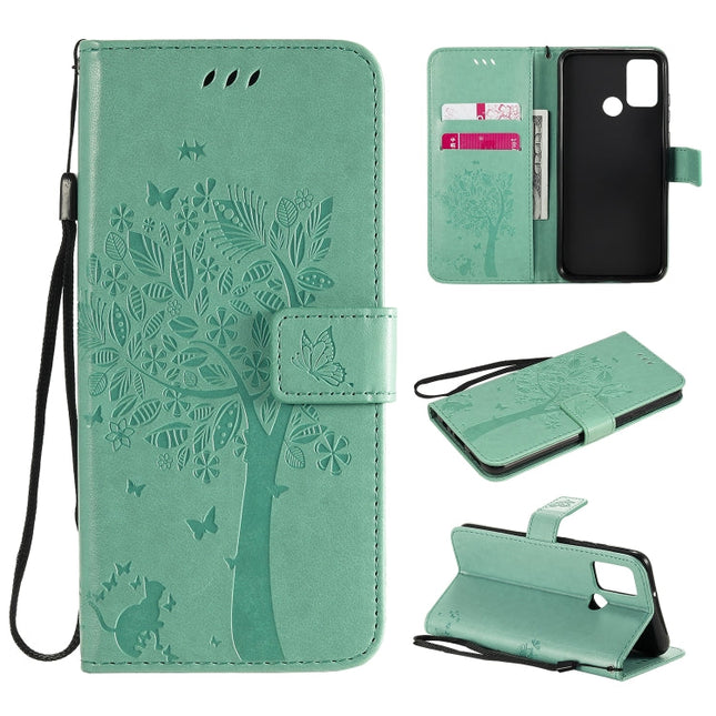 Tree & Cat Embossed Pattern Horizontal Flip Leather Case with Holder & Card Slots & Wallet & Lanyard, For Huawei Honor 9A, For Huawei Honor 30 Pro