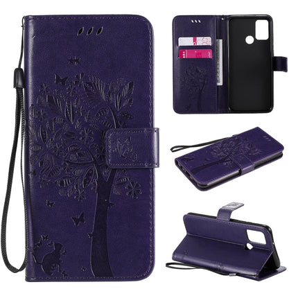 Tree & Cat Embossed Pattern Horizontal Flip Leather Case with Holder & Card Slots & Wallet & Lanyard, For Huawei Honor 9A, For Huawei Honor 30 Pro