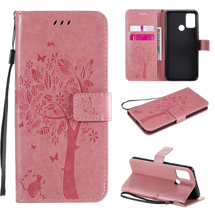 Tree & Cat Embossed Pattern Horizontal Flip Leather Case with Holder & Card Slots & Wallet & Lanyard, For Huawei Honor 9A, For Huawei Honor 30 Pro