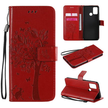 Tree & Cat Embossed Pattern Horizontal Flip Leather Case with Holder & Card Slots & Wallet & Lanyard, For Huawei Honor 9A, For Huawei Honor 30 Pro