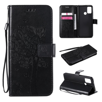 Tree & Cat Embossed Pattern Horizontal Flip Leather Case with Holder & Card Slots & Wallet & Lanyard, For Huawei Honor 9A, For Huawei Honor 30 Pro