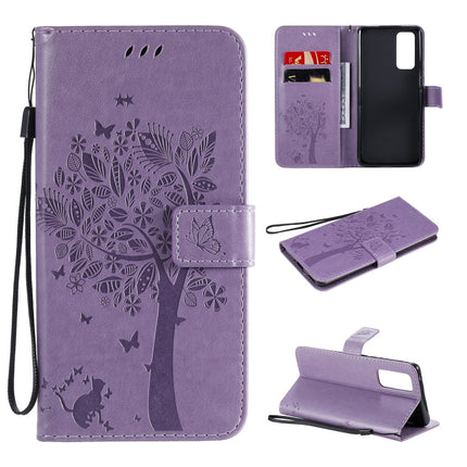 Tree & Cat Embossed Pattern Horizontal Flip Leather Case with Holder & Card Slots & Wallet & Lanyard, For Huawei Honor 30, For Huawei Honor Play4T Pro