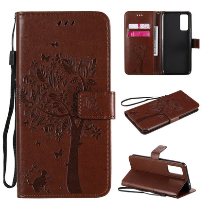 Tree & Cat Embossed Pattern Horizontal Flip Leather Case with Holder & Card Slots & Wallet & Lanyard, For Huawei Honor 30, For Huawei Honor Play4T Pro