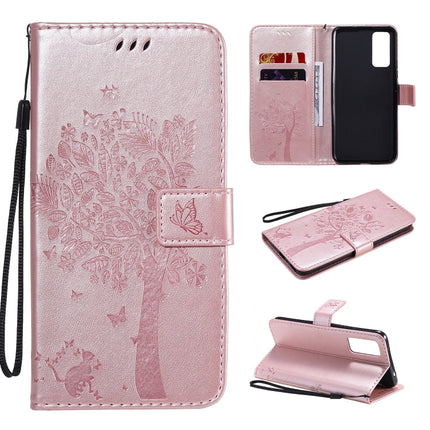 Tree & Cat Embossed Pattern Horizontal Flip Leather Case with Holder & Card Slots & Wallet & Lanyard, For Huawei Honor 30, For Huawei Honor Play4T Pro