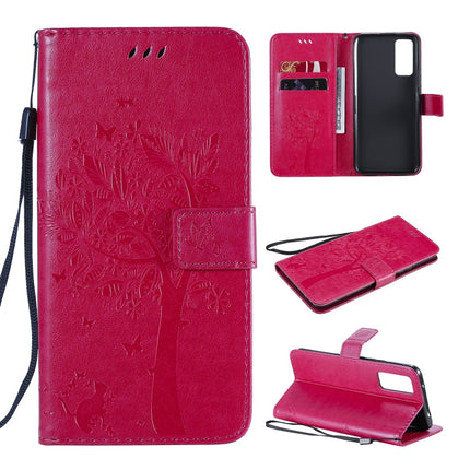 Tree & Cat Embossed Pattern Horizontal Flip Leather Case with Holder & Card Slots & Wallet & Lanyard, For Huawei Honor 30, For Huawei Honor Play4T Pro