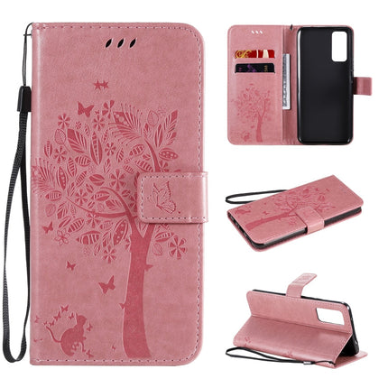 Tree & Cat Embossed Pattern Horizontal Flip Leather Case with Holder & Card Slots & Wallet & Lanyard, For Huawei Honor 30, For Huawei Honor Play4T Pro