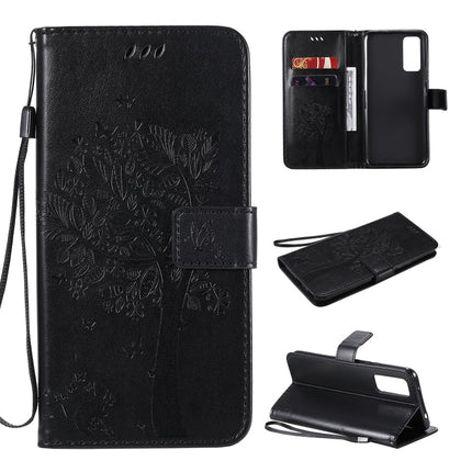 Tree & Cat Embossed Pattern Horizontal Flip Leather Case with Holder & Card Slots & Wallet & Lanyard, For Huawei Honor 30, For Huawei Honor Play4T Pro